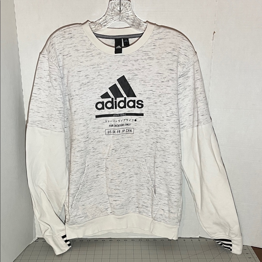 Adidas Men's Gray and White Crewneck Sweater